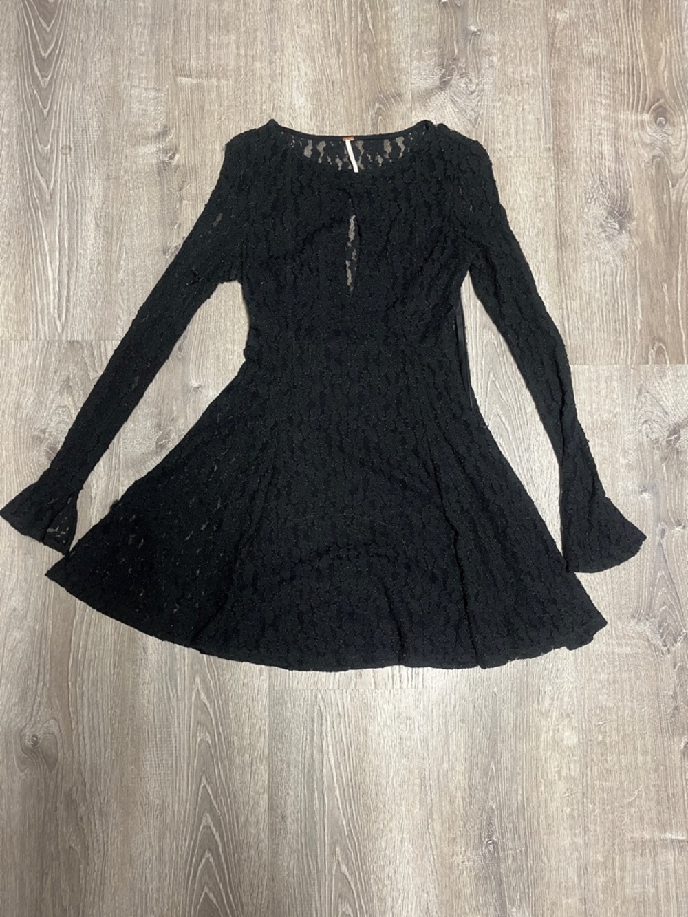 Free People Black Lace Long-Sleeve Fit-and-Flare Dress